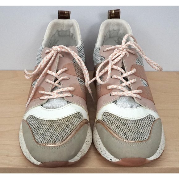 SAM EDELMAN White Pink Lace Up Fabric Leather Darsie Gold Sneakers Shoes Sz 8.5 - Picture 3 of 11